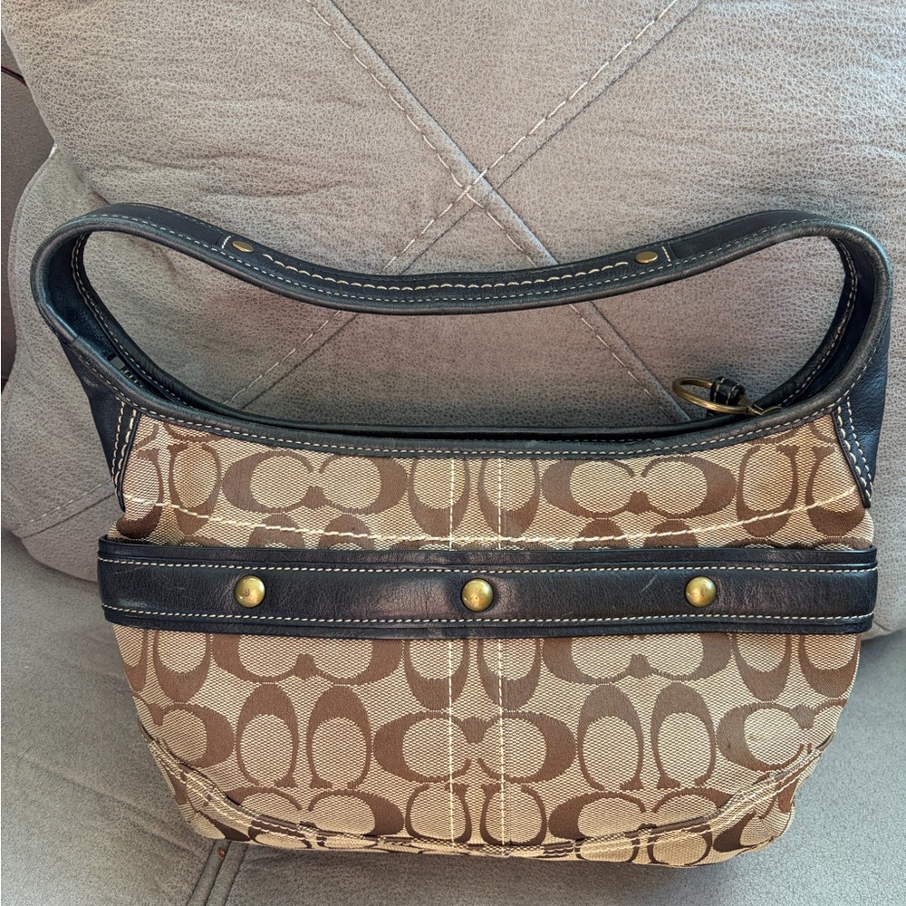 Vintage Coach Signature Brown Black Shoulder Monogrammed Ergo Hobo Bag Y2K - Picture 6 of 17